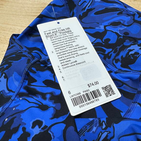 Lululemon Fast Free High-Rise Short 6" 5 Pocket Galactic Cobalt Size 6 NWT - Picture 6 of 11
